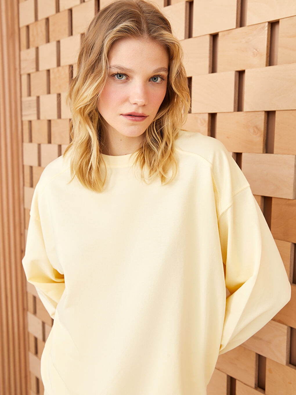 Sarı Bisiklet Yaka Oversize Kadın Sweatshirt