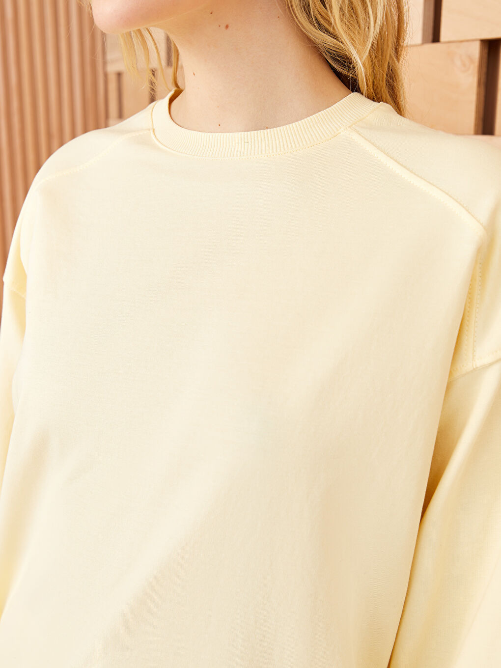 Sarı Bisiklet Yaka Oversize Kadın Sweatshirt-3