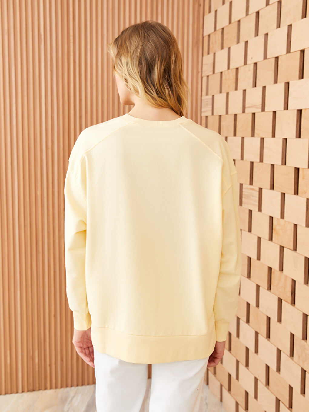 Sarı Bisiklet Yaka Oversize Kadın Sweatshirt-4