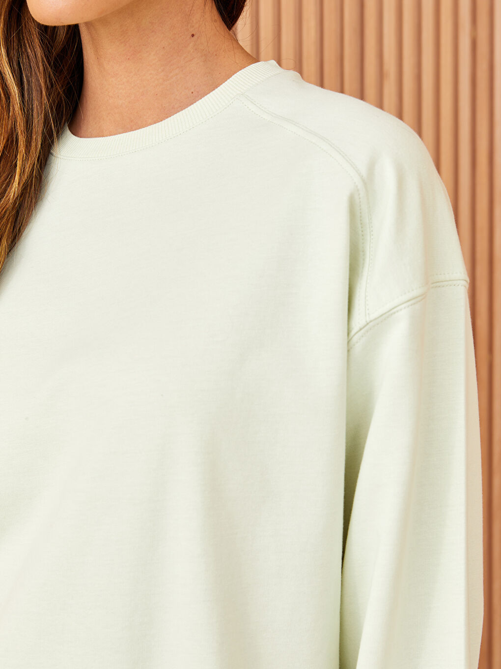 Yeşil Bisiklet Yaka Oversize Kadın Sweatshirt-3