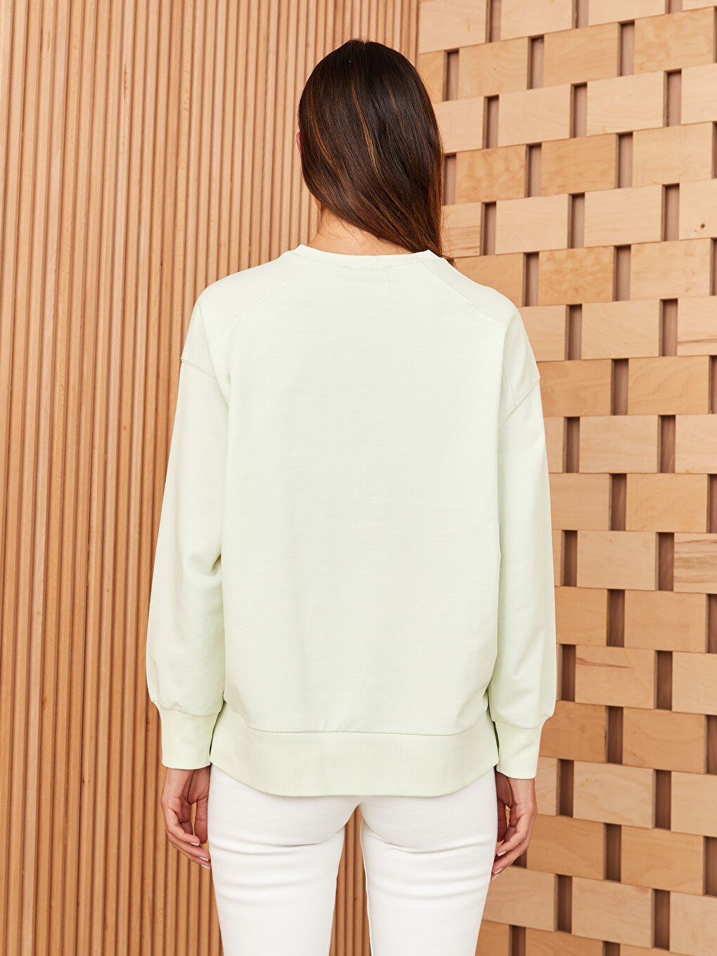 Yeşil Bisiklet Yaka Oversize Kadın Sweatshirt-4