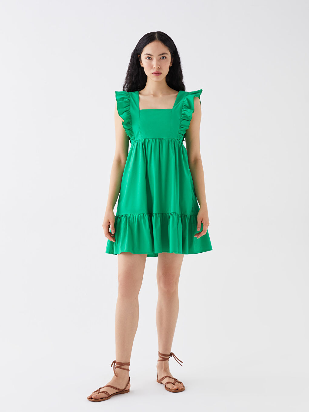 Square Collar Plain Poplin Women's Dress -S3HS55Z8-V3P