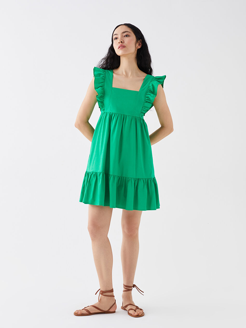 Square Collar Plain Poplin Women's Dress -S3HS55Z8-V3P