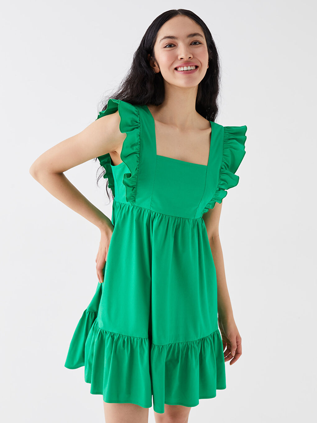 Square Collar Plain Poplin Women's Dress -S3HS55Z8-V3P