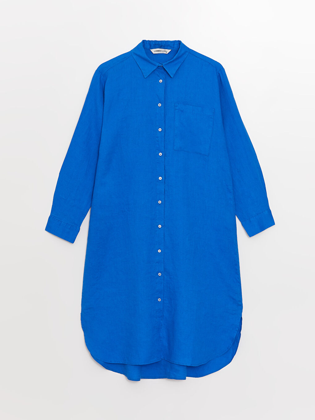 Mavi Oversize %100 Keten Kadın Gömlek Tunik-5