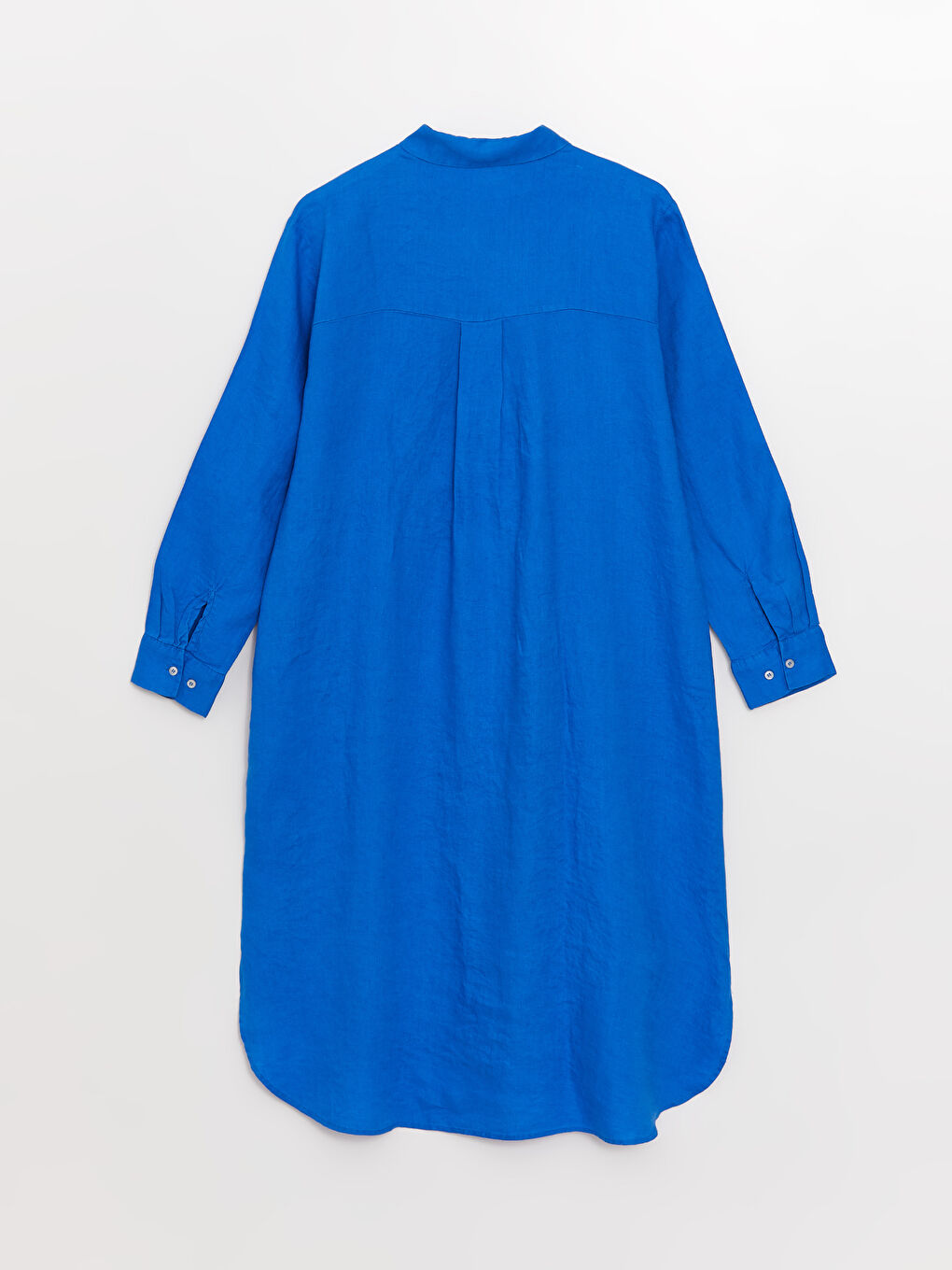 Mavi Oversize %100 Keten Kadın Gömlek Tunik-6