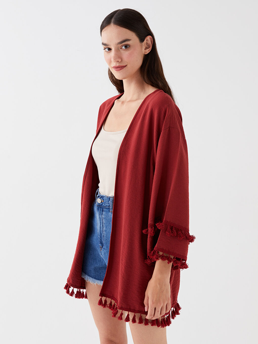 Plain Oversized Ketene Look Women's Kimono with Shawl Collar -S3HS64Z8-L0J