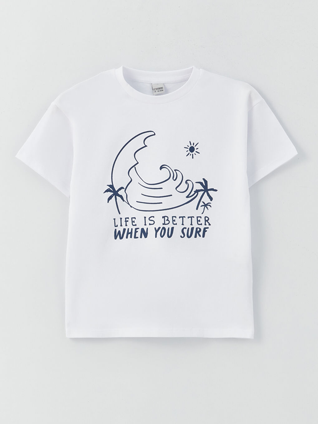 تي شيرت للأولاد ياقة دائرية مريح وواسع شوية مطبوع