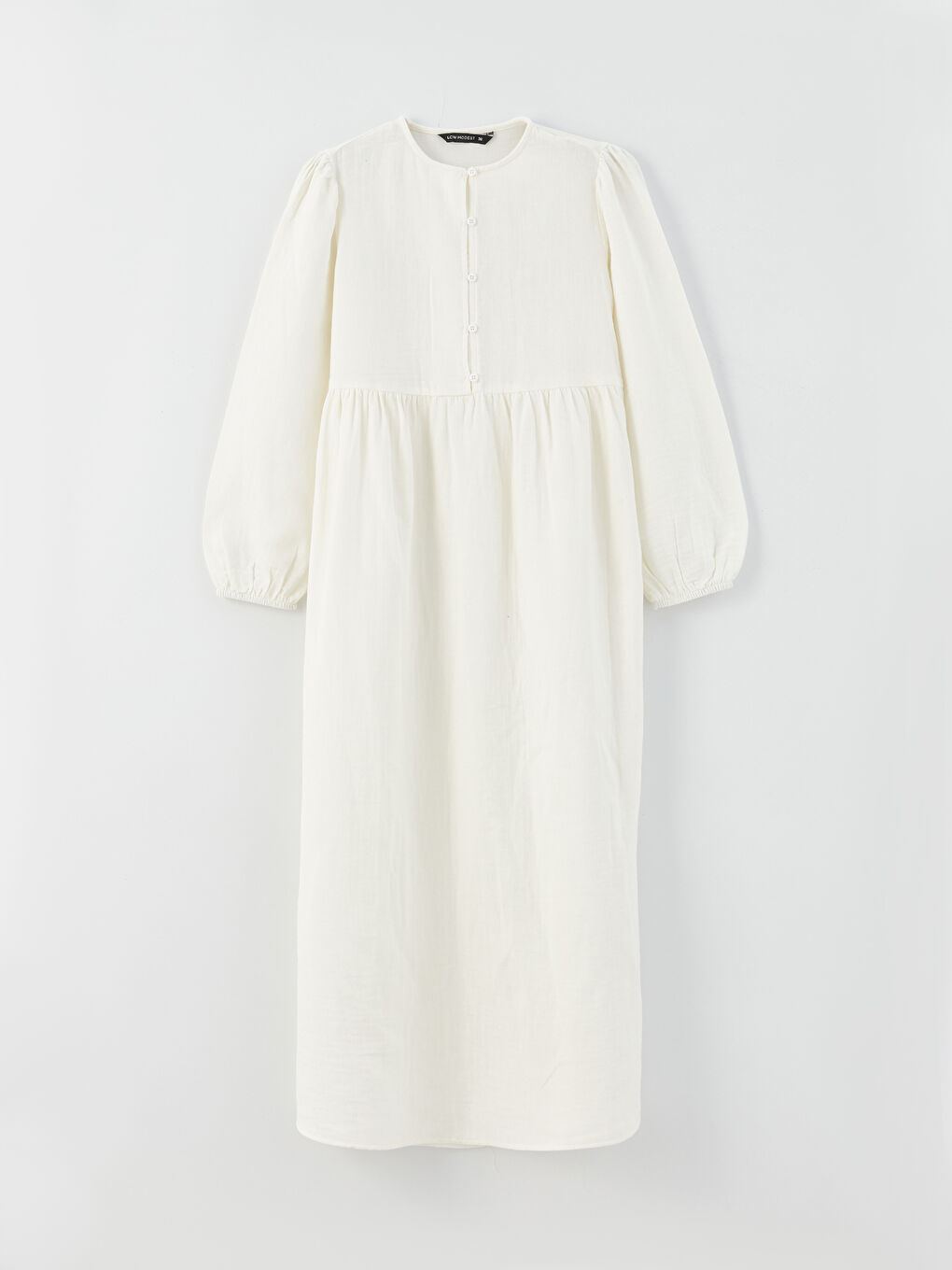 Ekru Bisiklet Yaka Düz Uzun Kollu Kadın Elbise-5