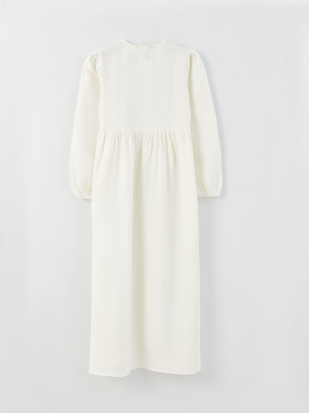 Ekru Bisiklet Yaka Düz Uzun Kollu Kadın Elbise-6