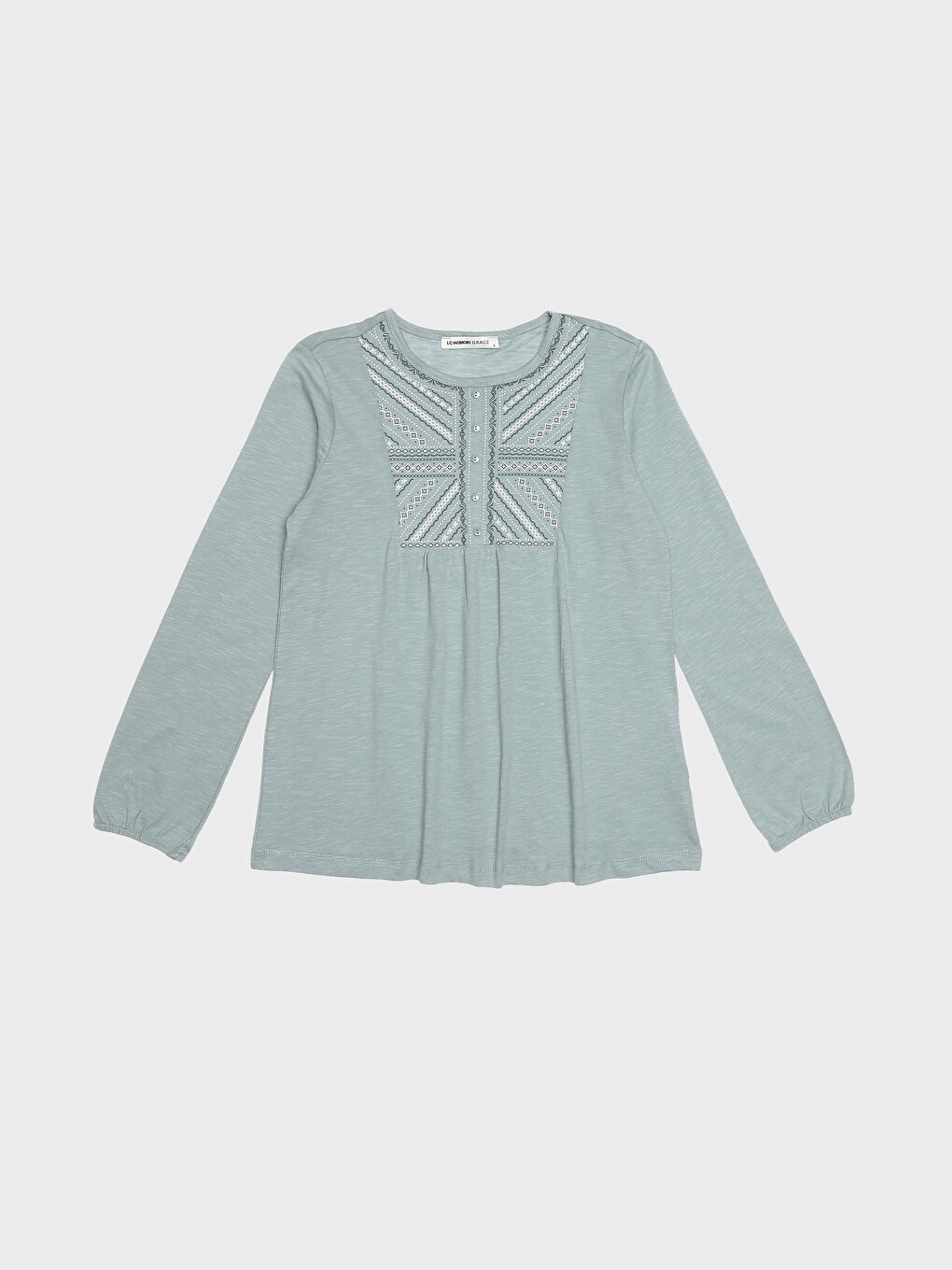 Crew Neck Printed Long Sleeve Women's Blouse -S3HT15Z8-GBN