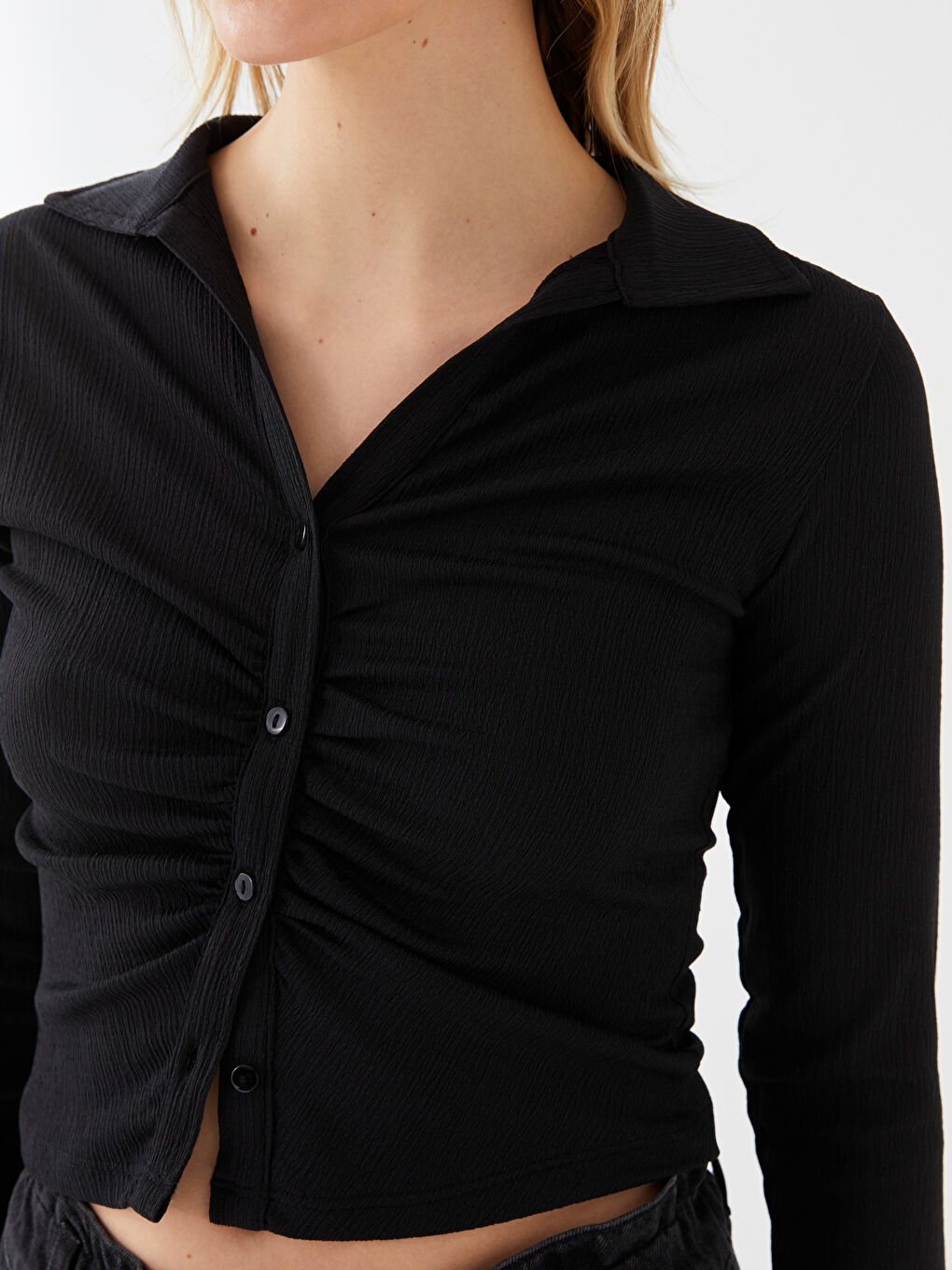 Chemise Coupe Courte à Manches Longues Unie pour Femmes-2