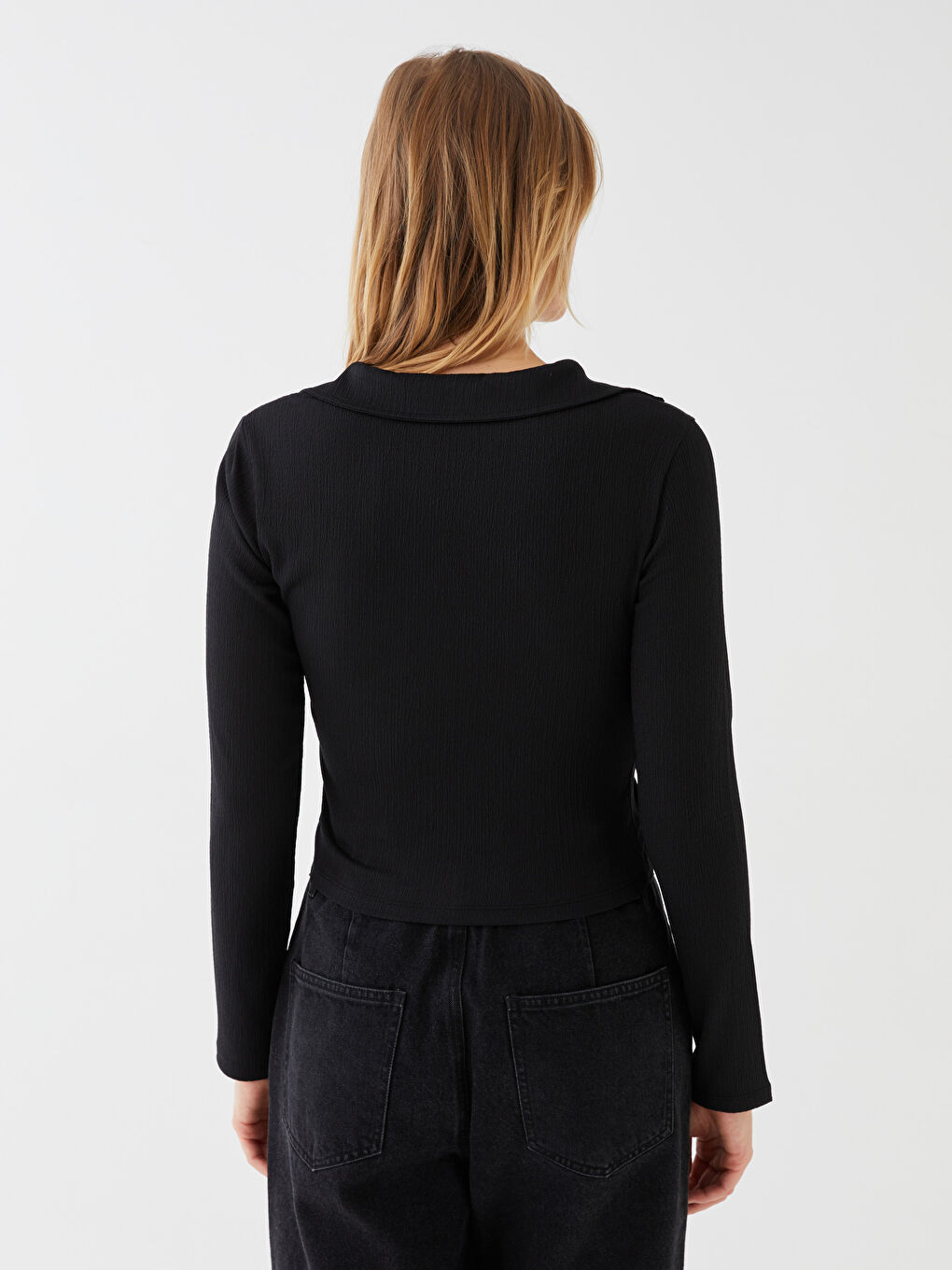 Chemise Coupe Courte à Manches Longues Unie pour Femmes-3