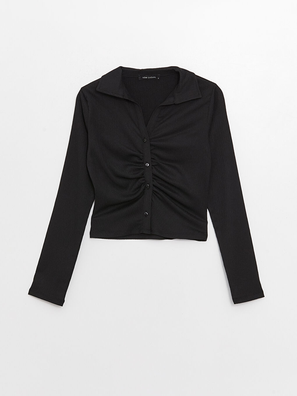 Chemise Coupe Courte à Manches Longues Unie pour Femmes-4