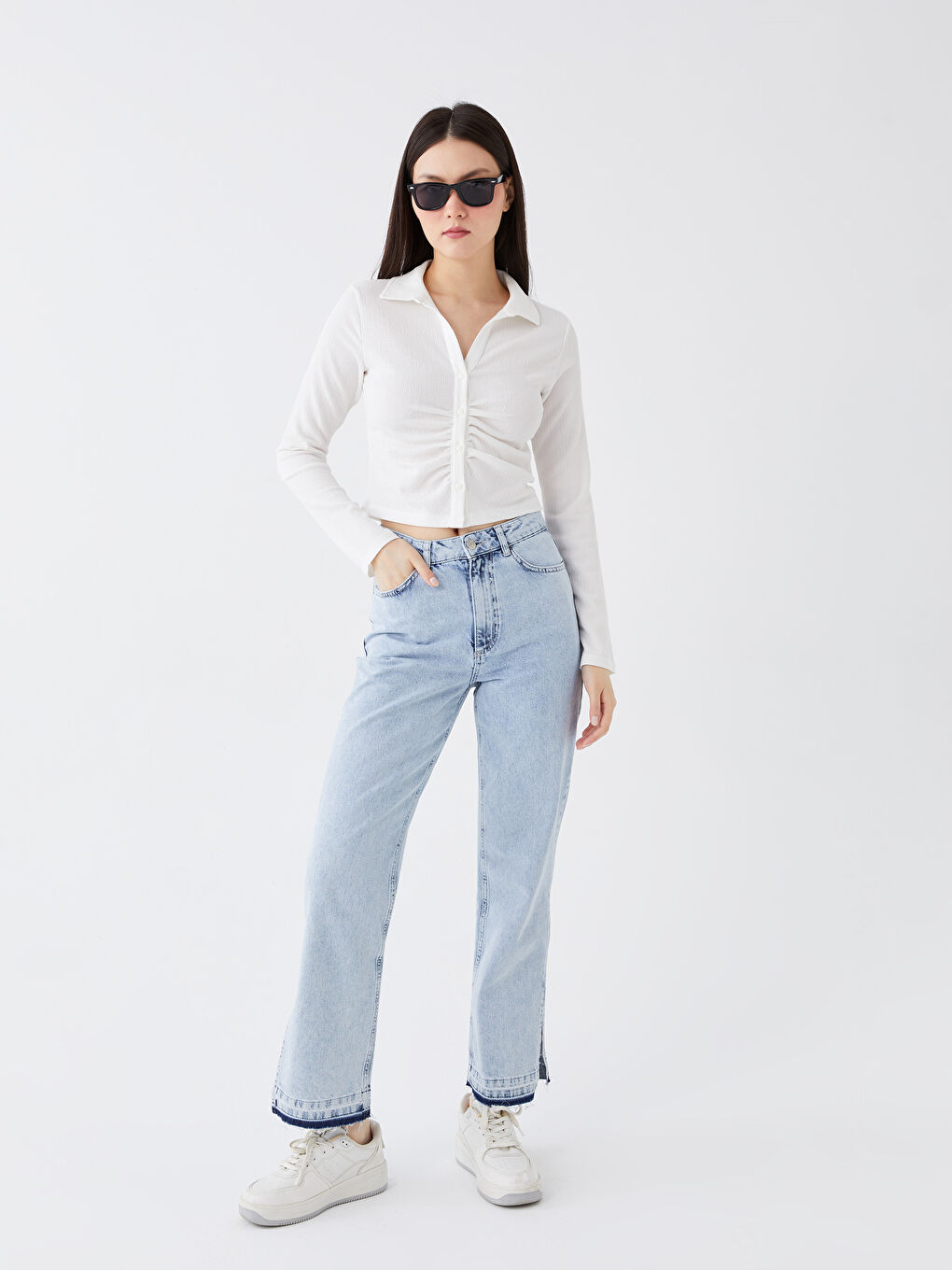 Plain Long Sleeve Crop Women's Shirt-2