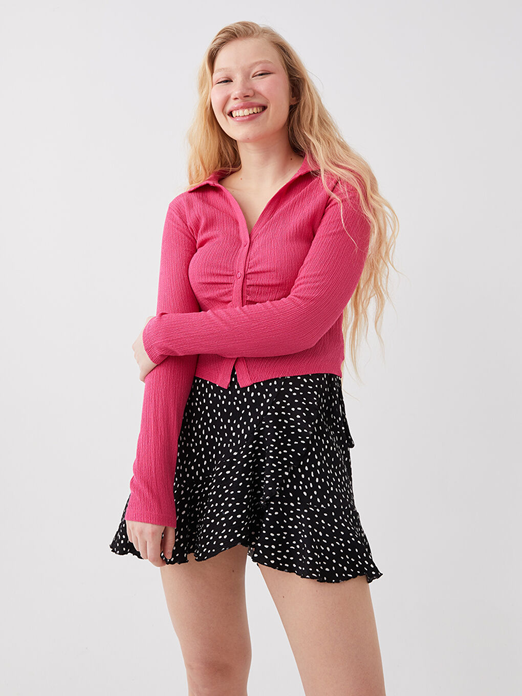 Plain Long Sleeve Crop Women's Shirt-1