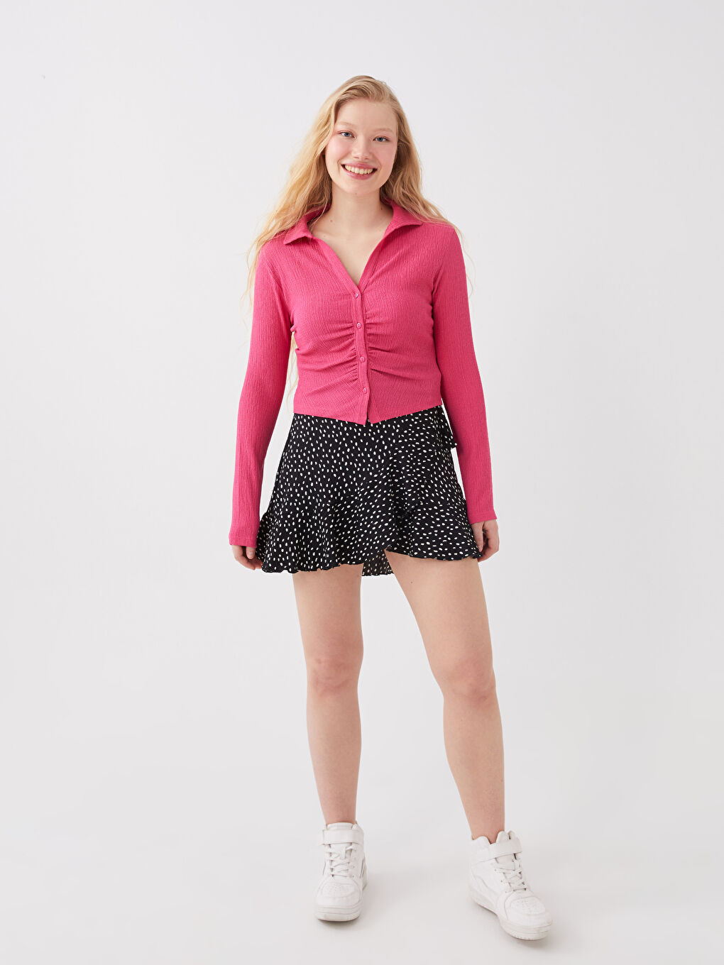 Plain Long Sleeve Crop Women's Shirt-2