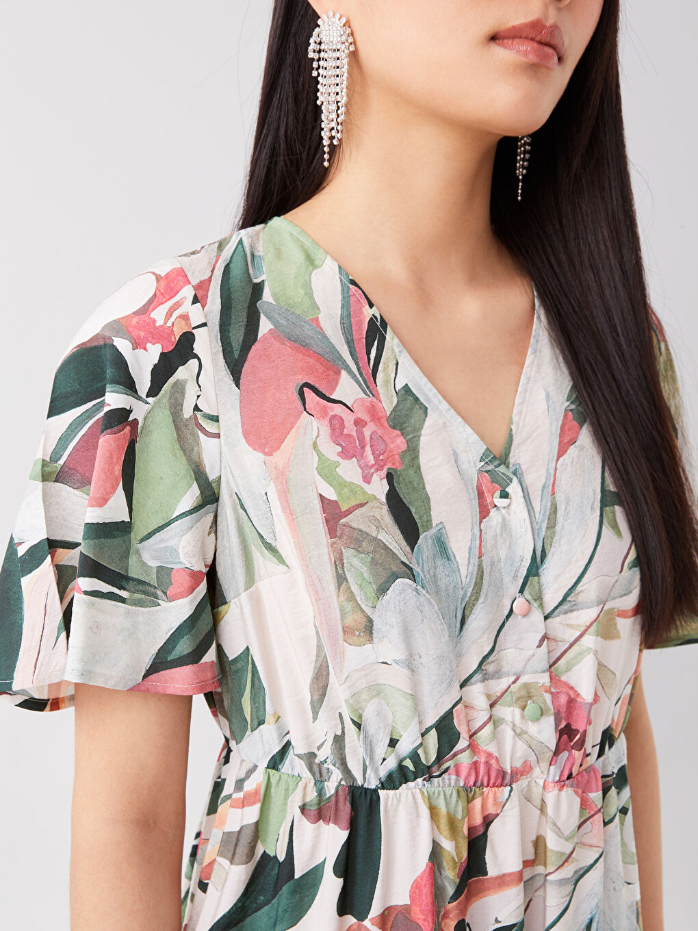 Rochie pentru Femei cu Decolteu în V, Imprimată, Mânecă Scurtă, Croială A-2