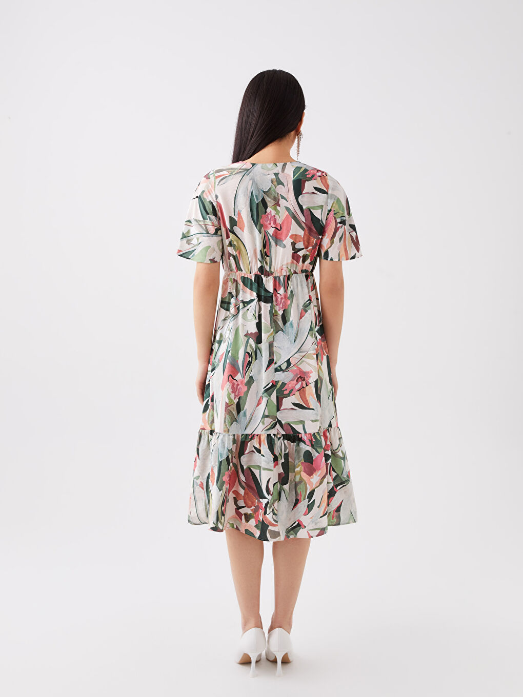 Rochie pentru Femei cu Decolteu în V, Imprimată, Mânecă Scurtă, Croială A-3