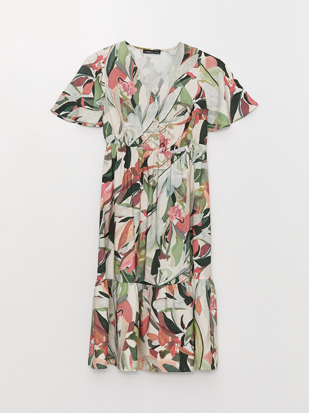 Rochie pentru Femei cu Decolteu în V, Imprimată, Mânecă Scurtă, Croială A-4