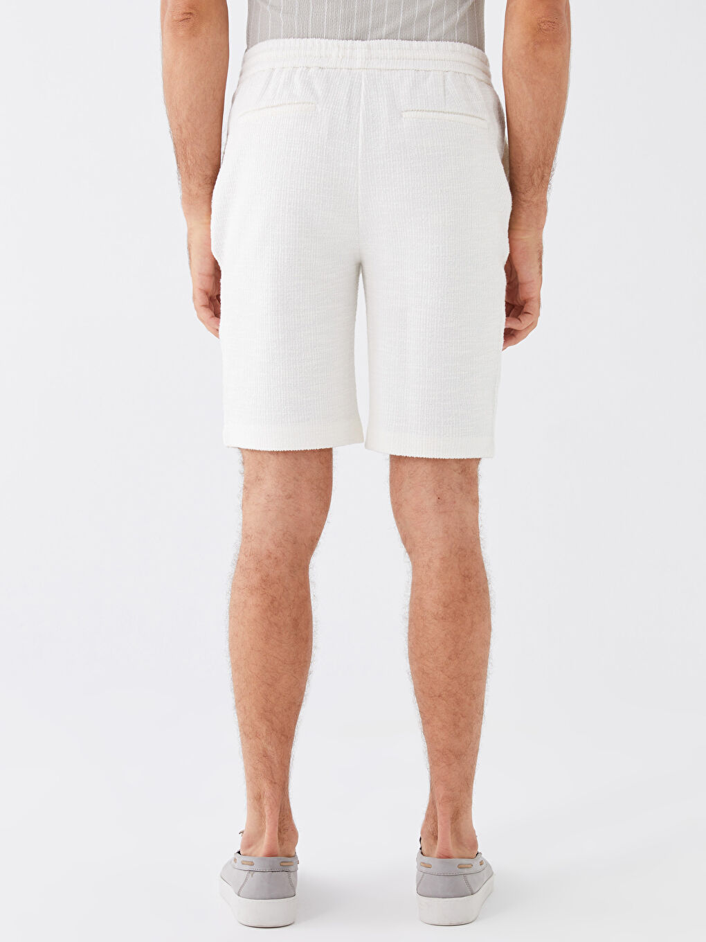 Ekru Standart Kalıp Beli Bağlama Detaylı Erkek Şort-4