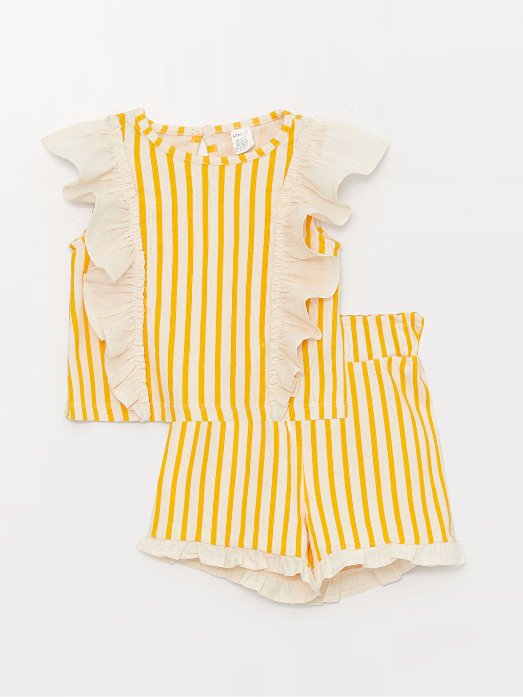 Дөңгелек жағалы жолақты қыз балаға арналған блузка мен шорты 2 данадан тұратын жинақ