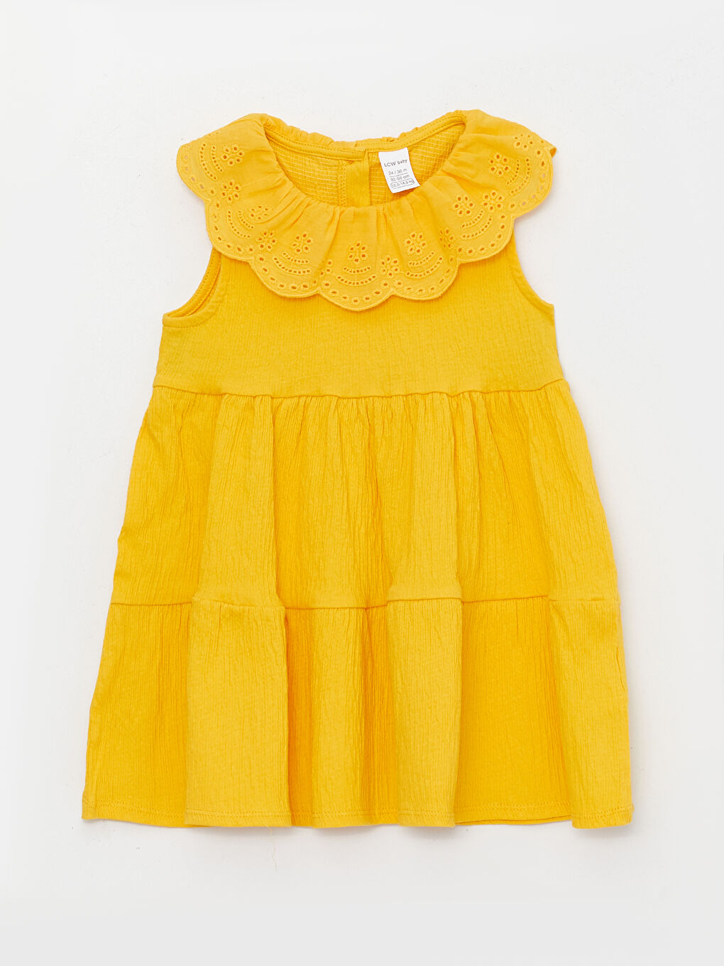 Sarı Bisiklet Yaka Nakışlı Kız Bebek Elbise