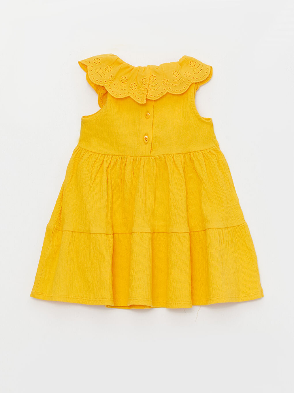 Sarı Bisiklet Yaka Nakışlı Kız Bebek Elbise-1