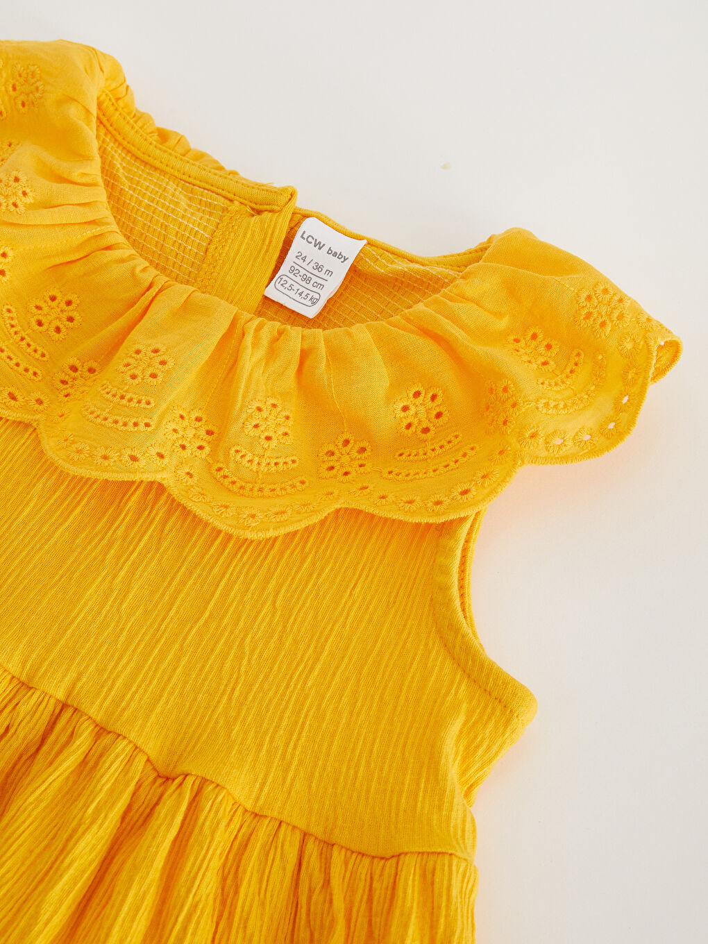 Sarı Bisiklet Yaka Nakışlı Kız Bebek Elbise-2