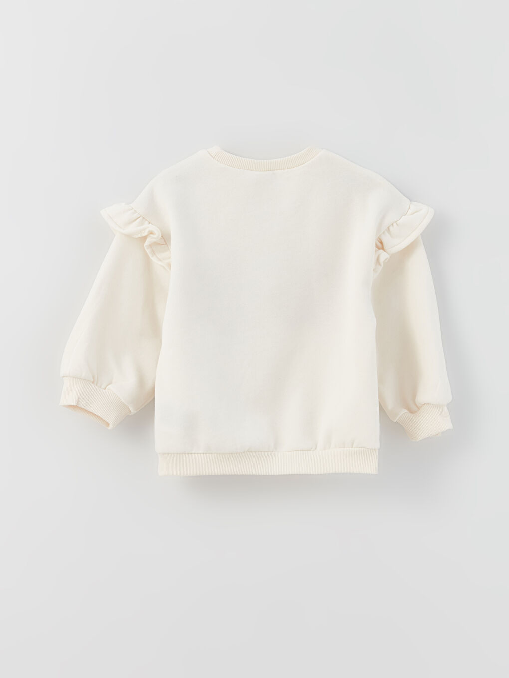 Ekru Bisiklet Yaka Uzun Kollu Kız Bebek Sweatshirt-2