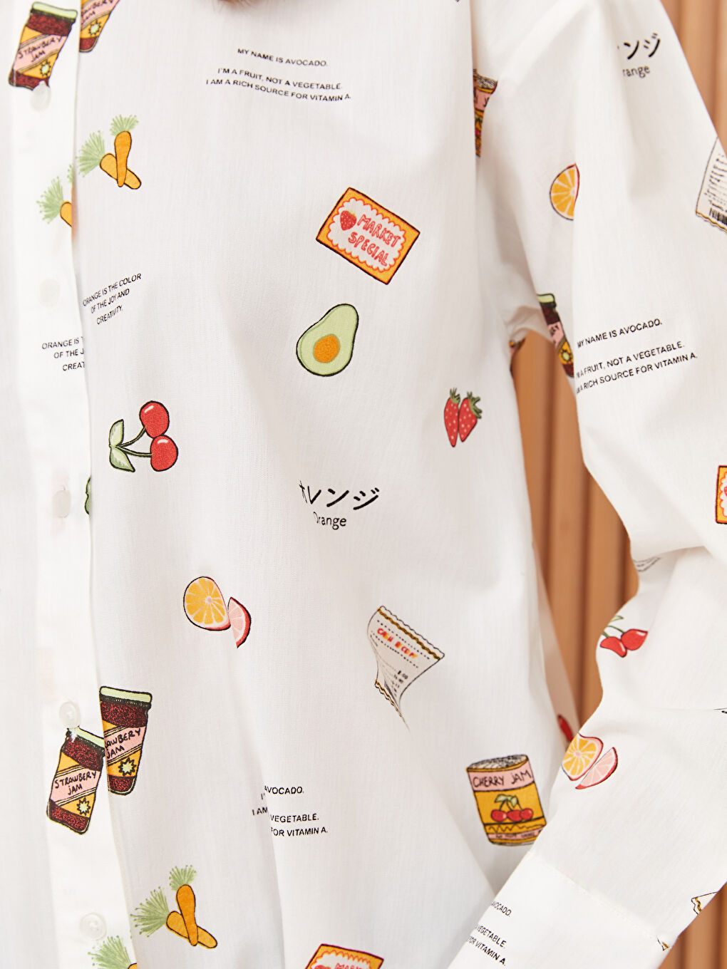 Beyaz Desenli Poplin Kadın Gömlek Tunik-3