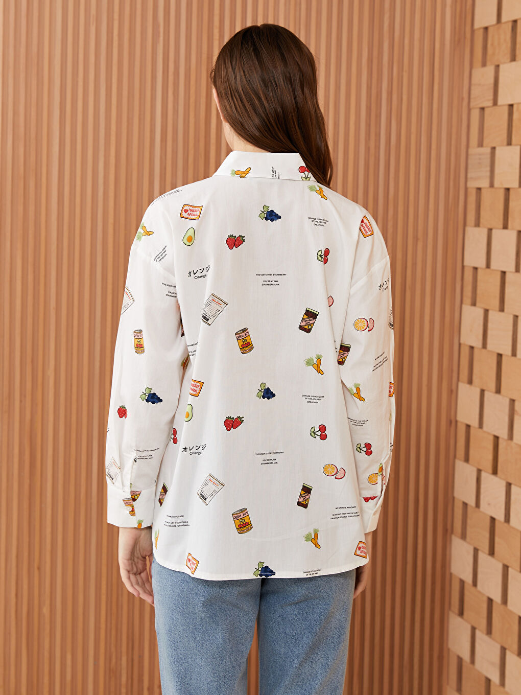 Beyaz Desenli Poplin Kadın Gömlek Tunik-4