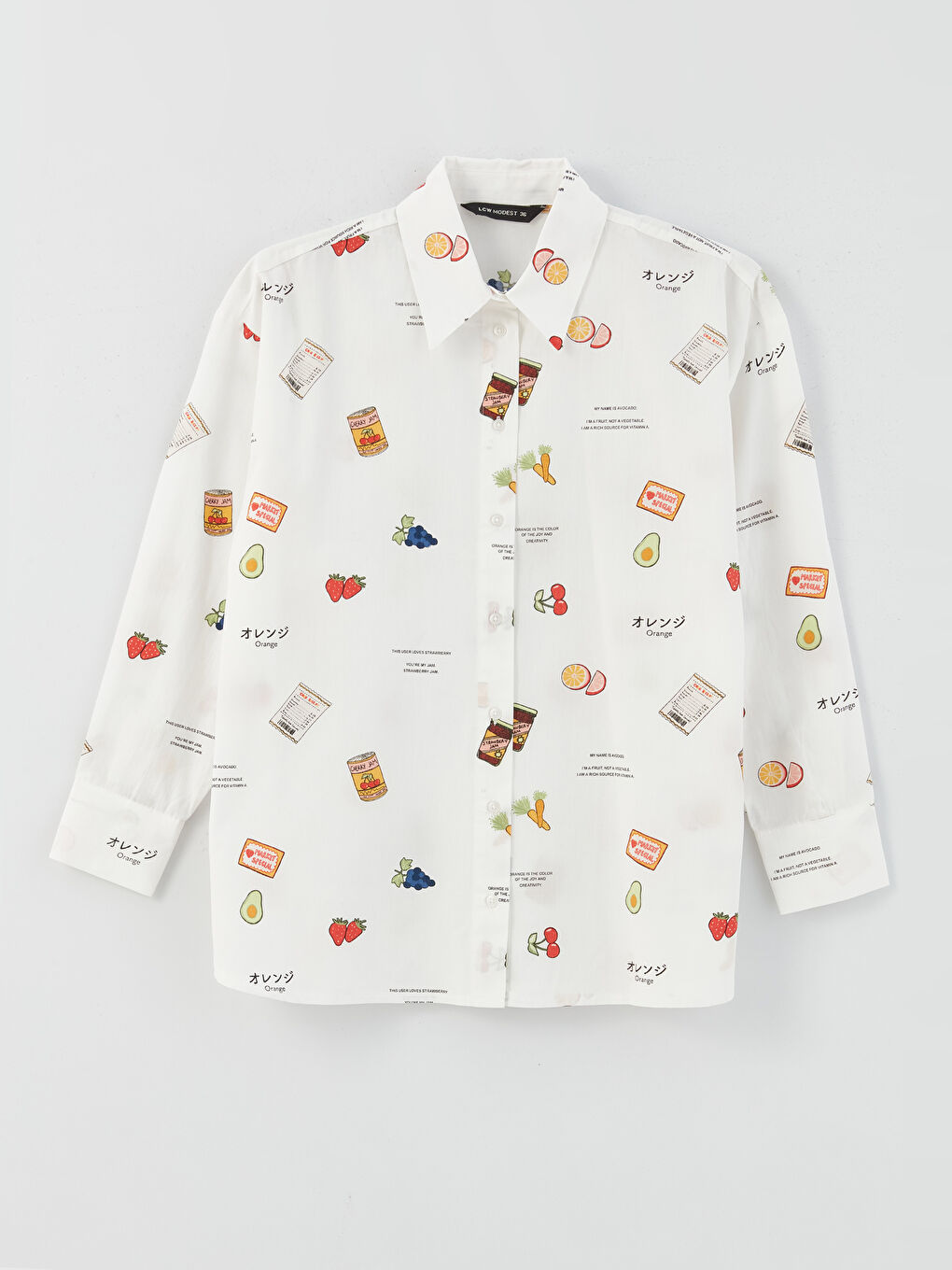 Beyaz Desenli Poplin Kadın Gömlek Tunik-5