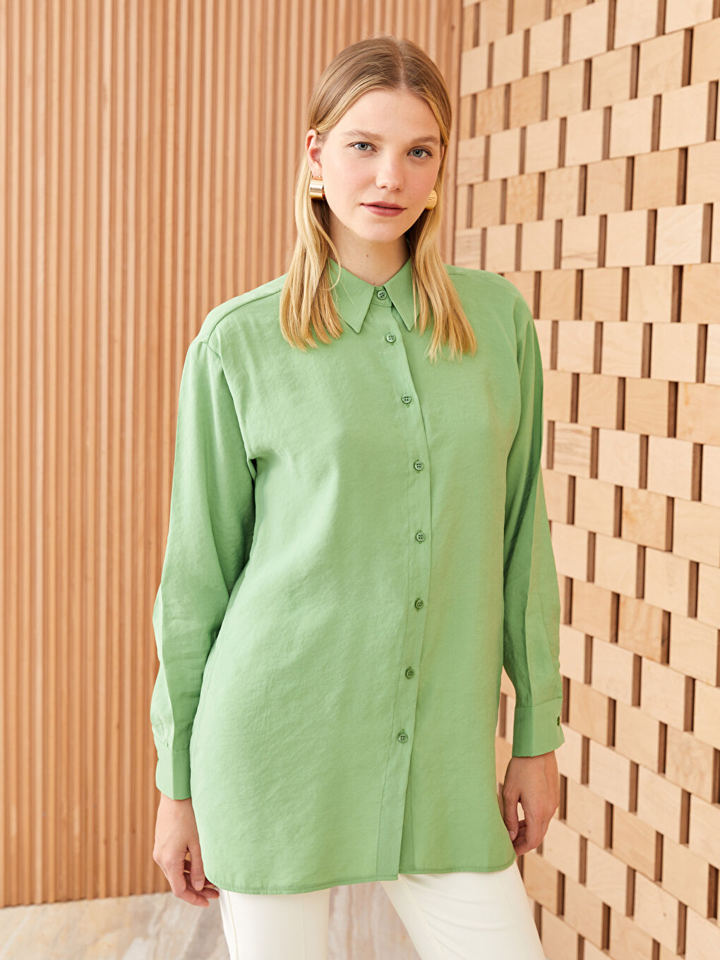 Plain Long Sleeve Women's Shirt Tunic-1