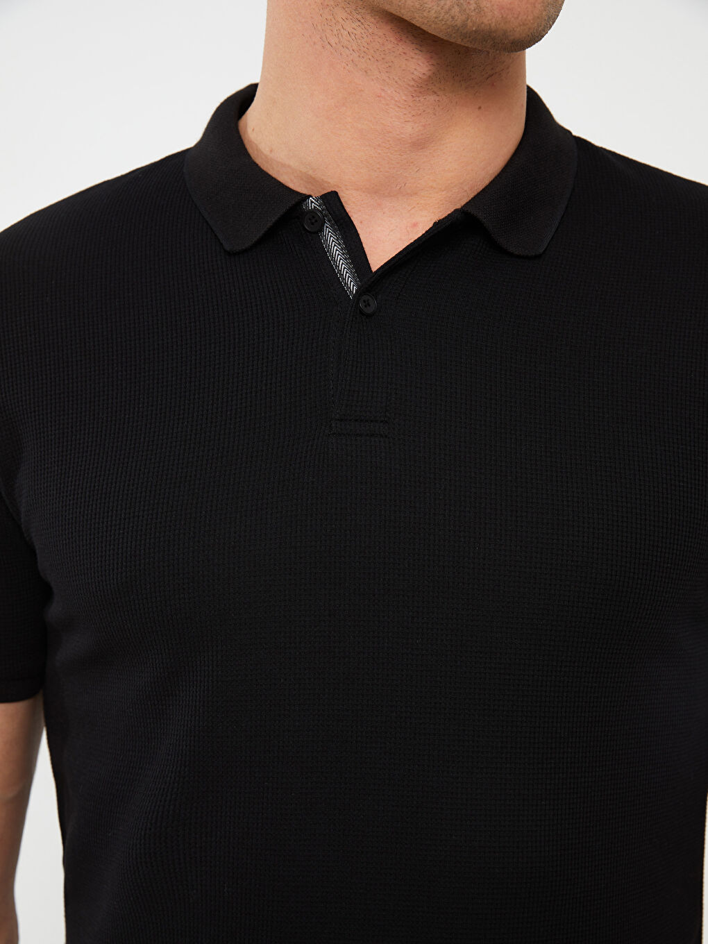 Siyah Polo Yaka Kısa Kollu Erkek Tişört-3