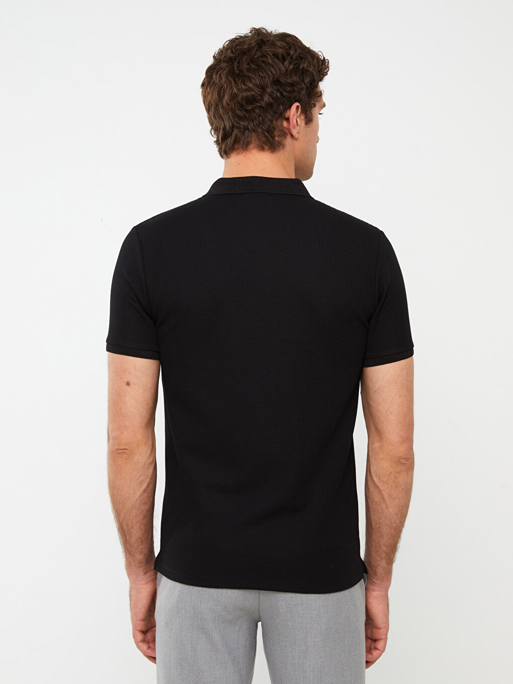 Siyah Polo Yaka Kısa Kollu Erkek Tişört-4