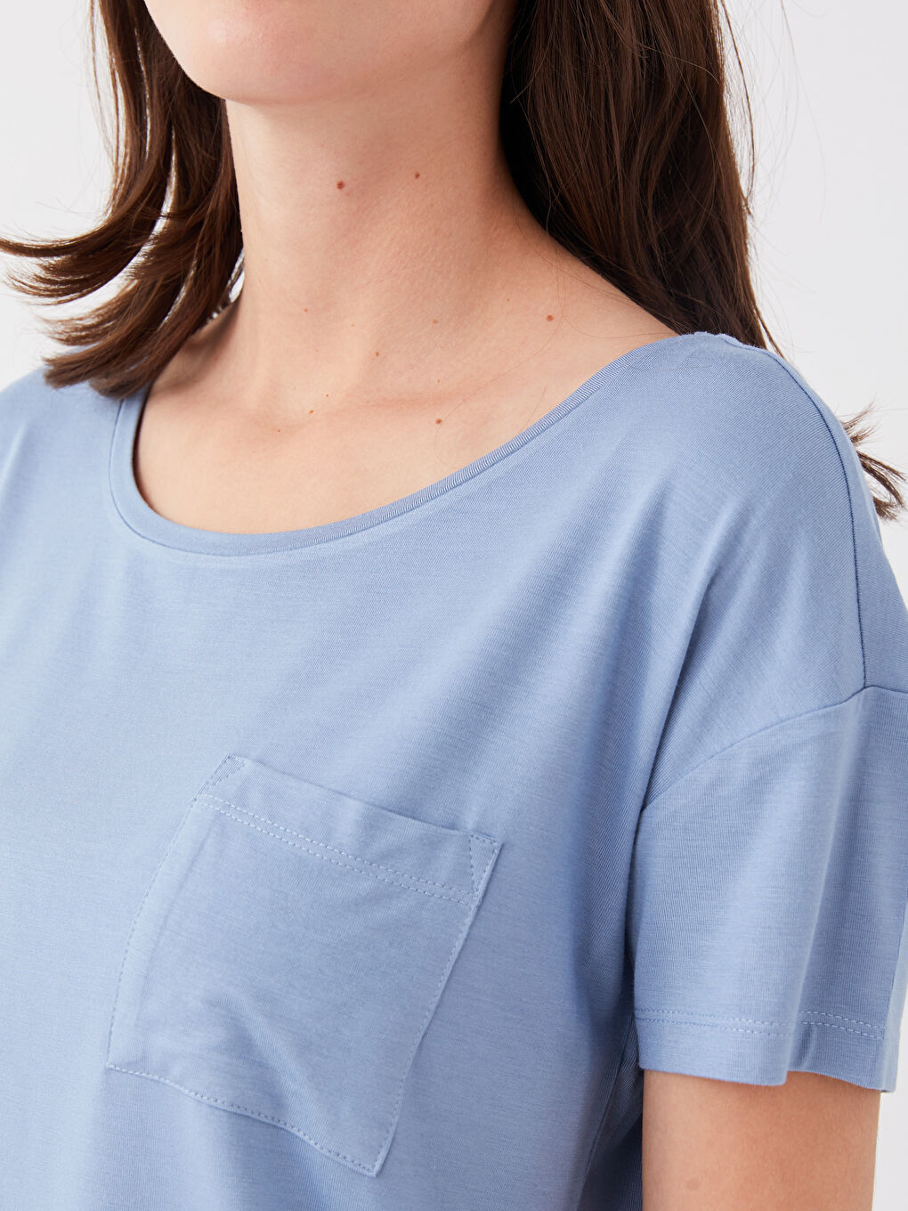 Mavi Bisiklet Yaka Düz Kısa Kollu Kadın Şortlu Pijama Takımı-3