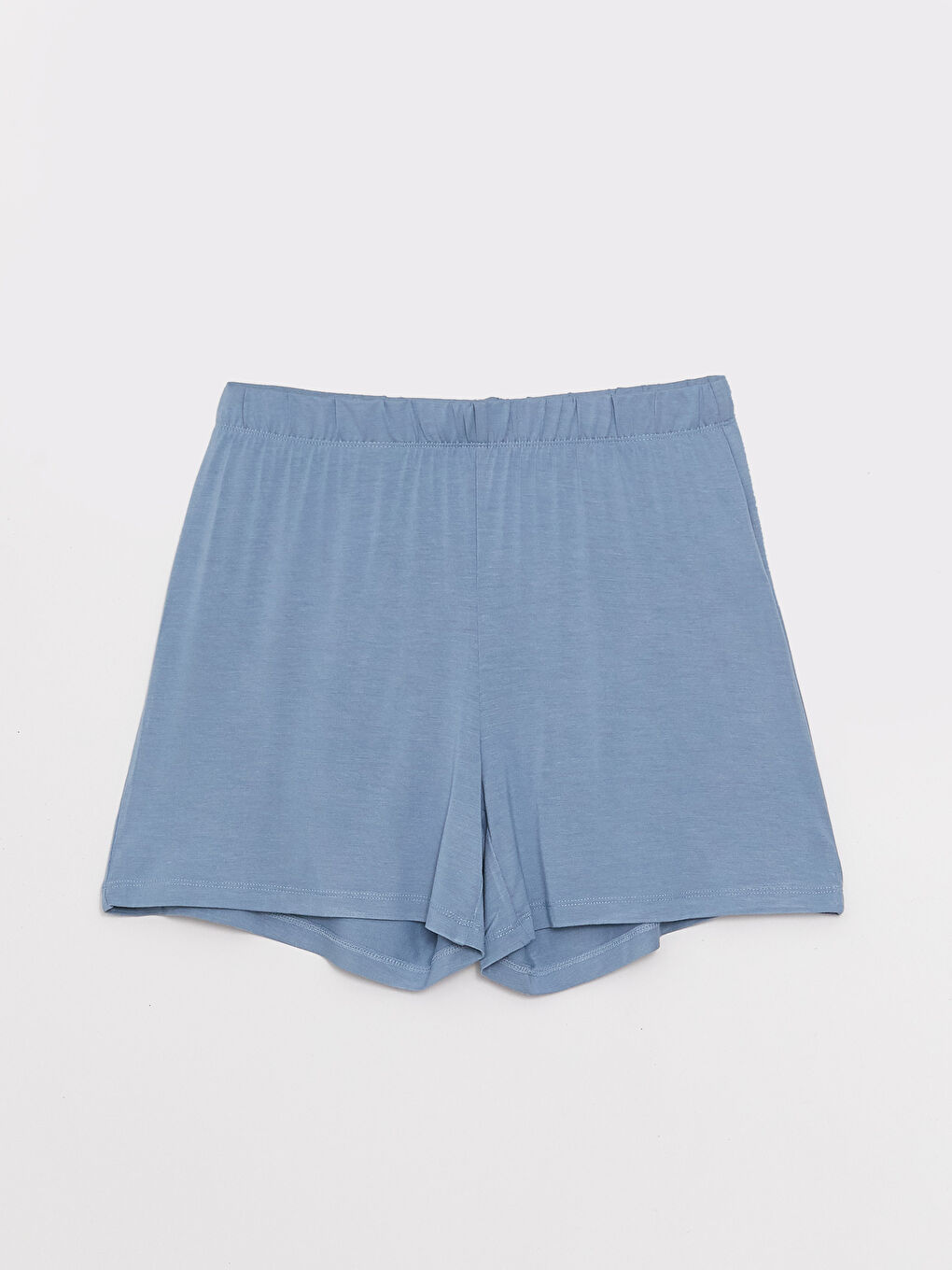 Mavi Bisiklet Yaka Düz Kısa Kollu Kadın Şortlu Pijama Takımı-7