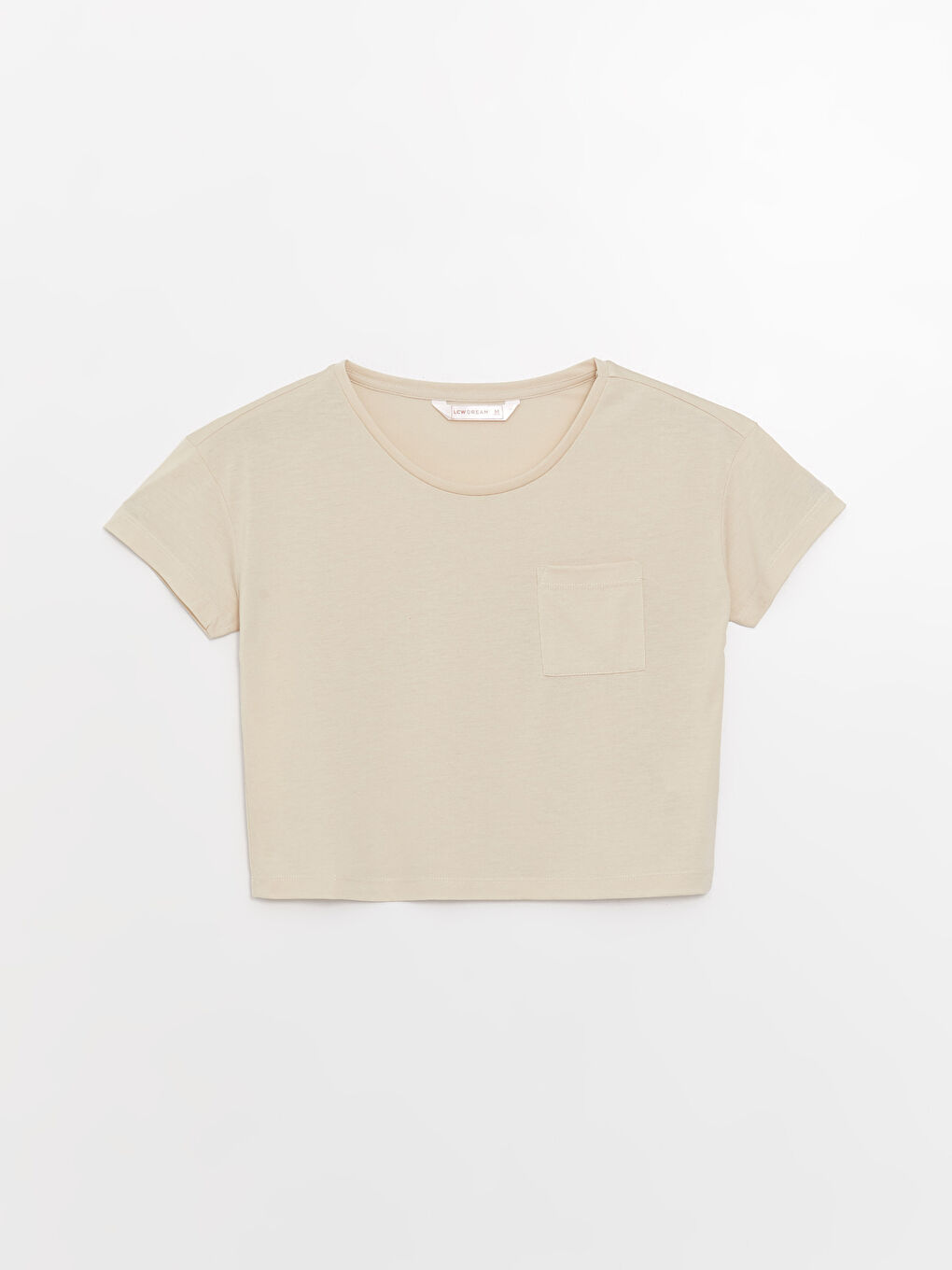 Bej Bisiklet Yaka Düz Kısa Kollu Kadın Şortlu Pijama Takımı-6