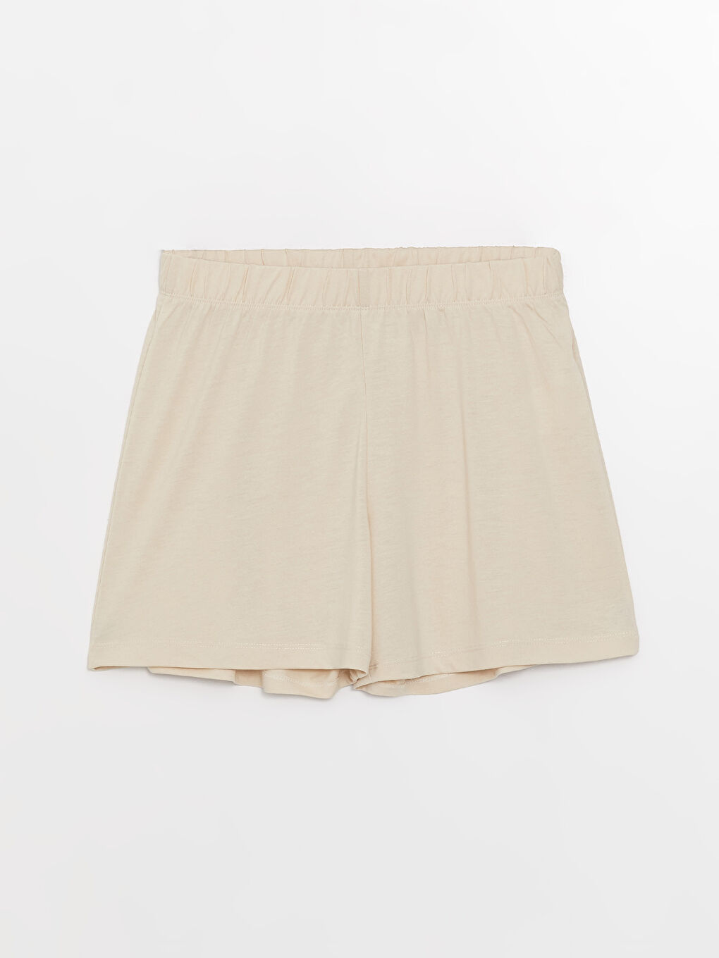 Bej Bisiklet Yaka Düz Kısa Kollu Kadın Şortlu Pijama Takımı-7