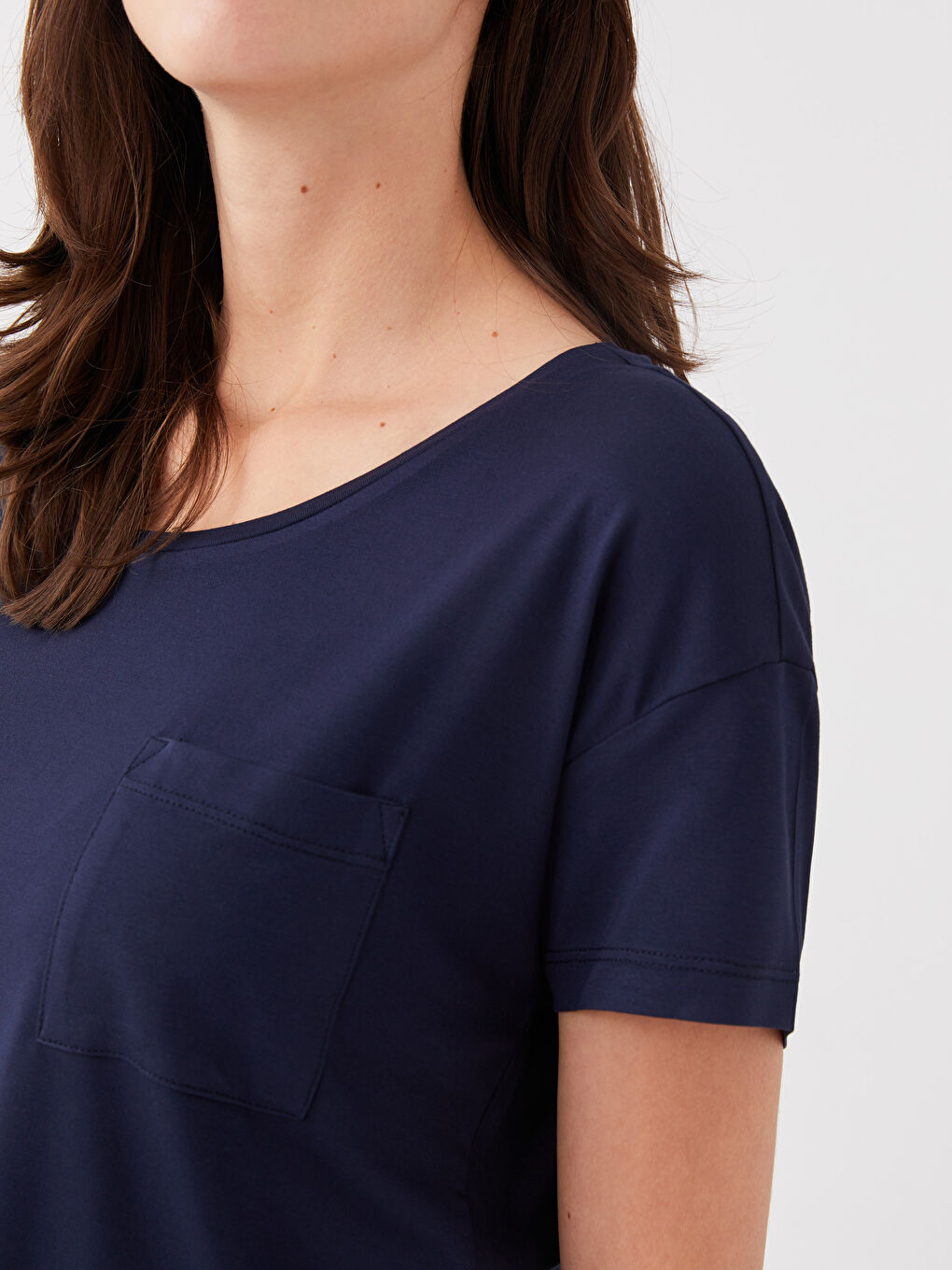 Lacivert Bisiklet Yaka Düz Kısa Kollu Kadın Şortlu Pijama Takımı-3