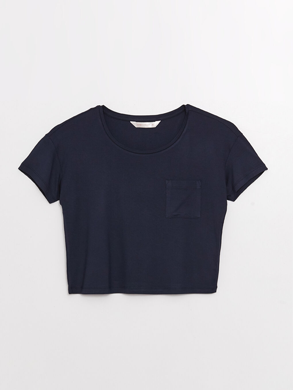 Lacivert Bisiklet Yaka Düz Kısa Kollu Kadın Şortlu Pijama Takımı-6