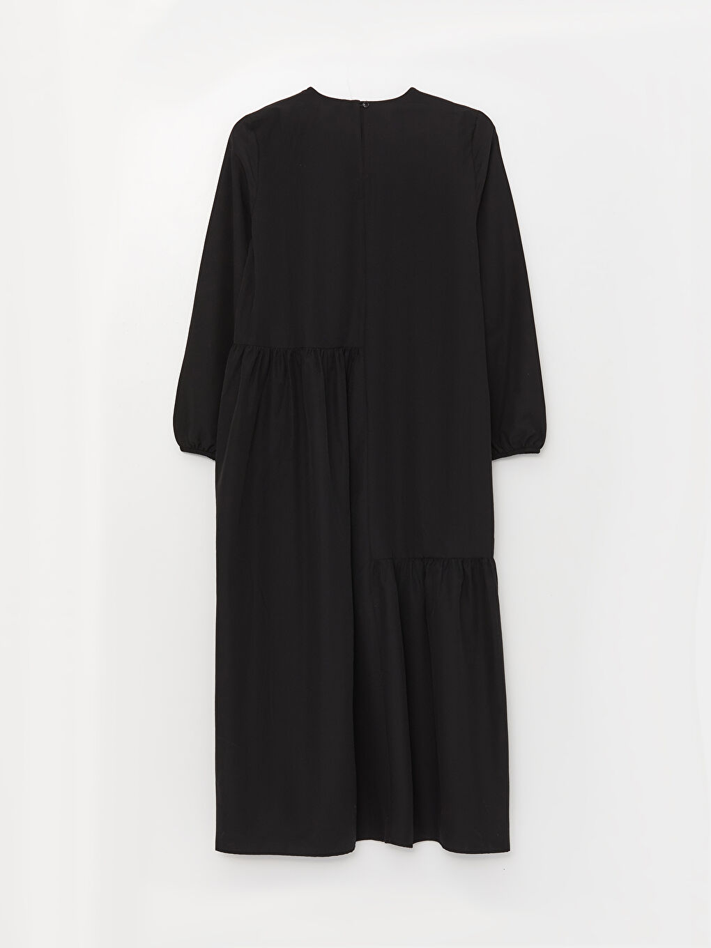 Siyah Bisiklet Yaka Düz Uzun Kollu Poplin Kadın Elbise-6