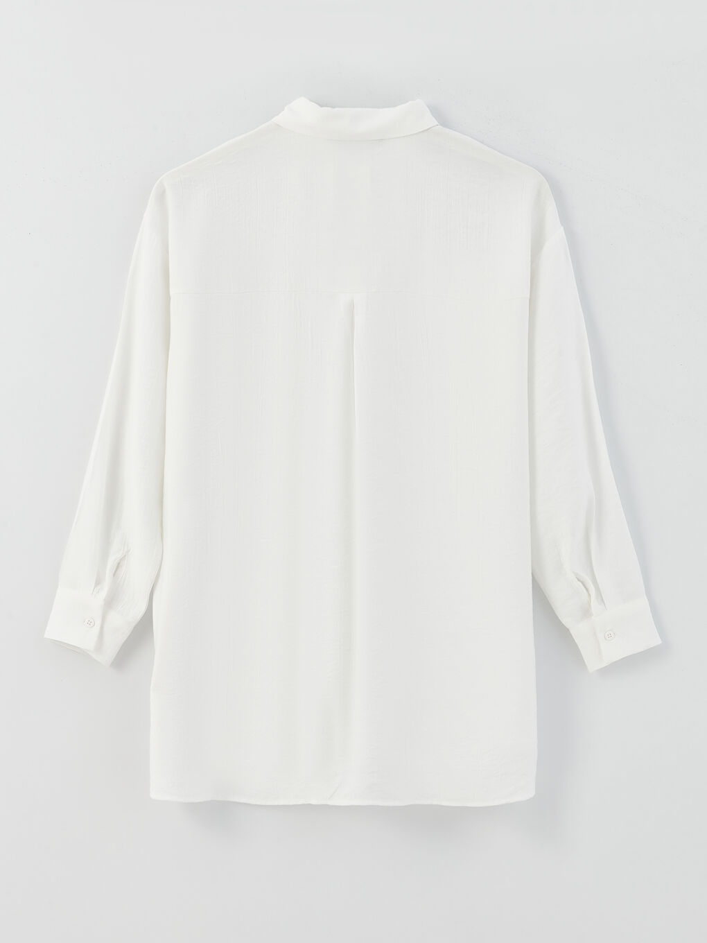 Beyaz Düz Uzun Kollu Oversize Kadın Gömlek Tunik-6