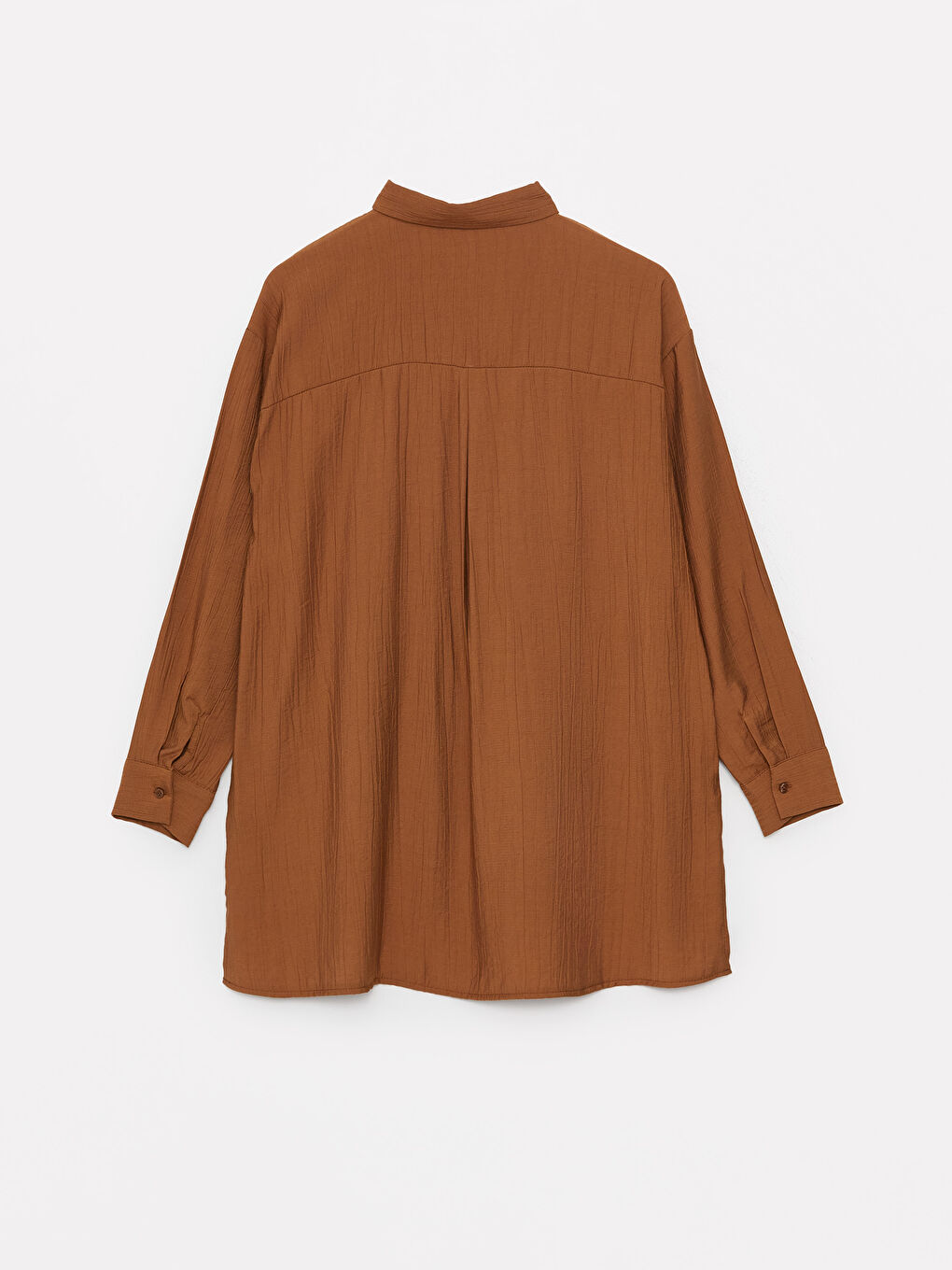 Kahverengi Düz Uzun Kollu Oversize Kadın Gömlek Tunik-6