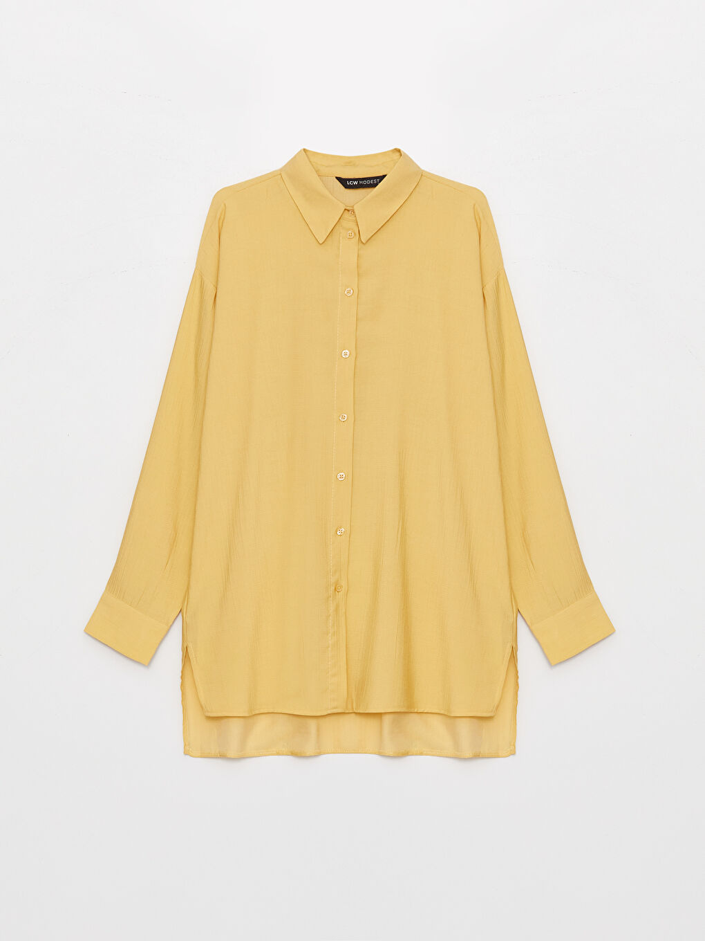 Sarı Düz Uzun Kollu Oversize Kadın Gömlek Tunik-5