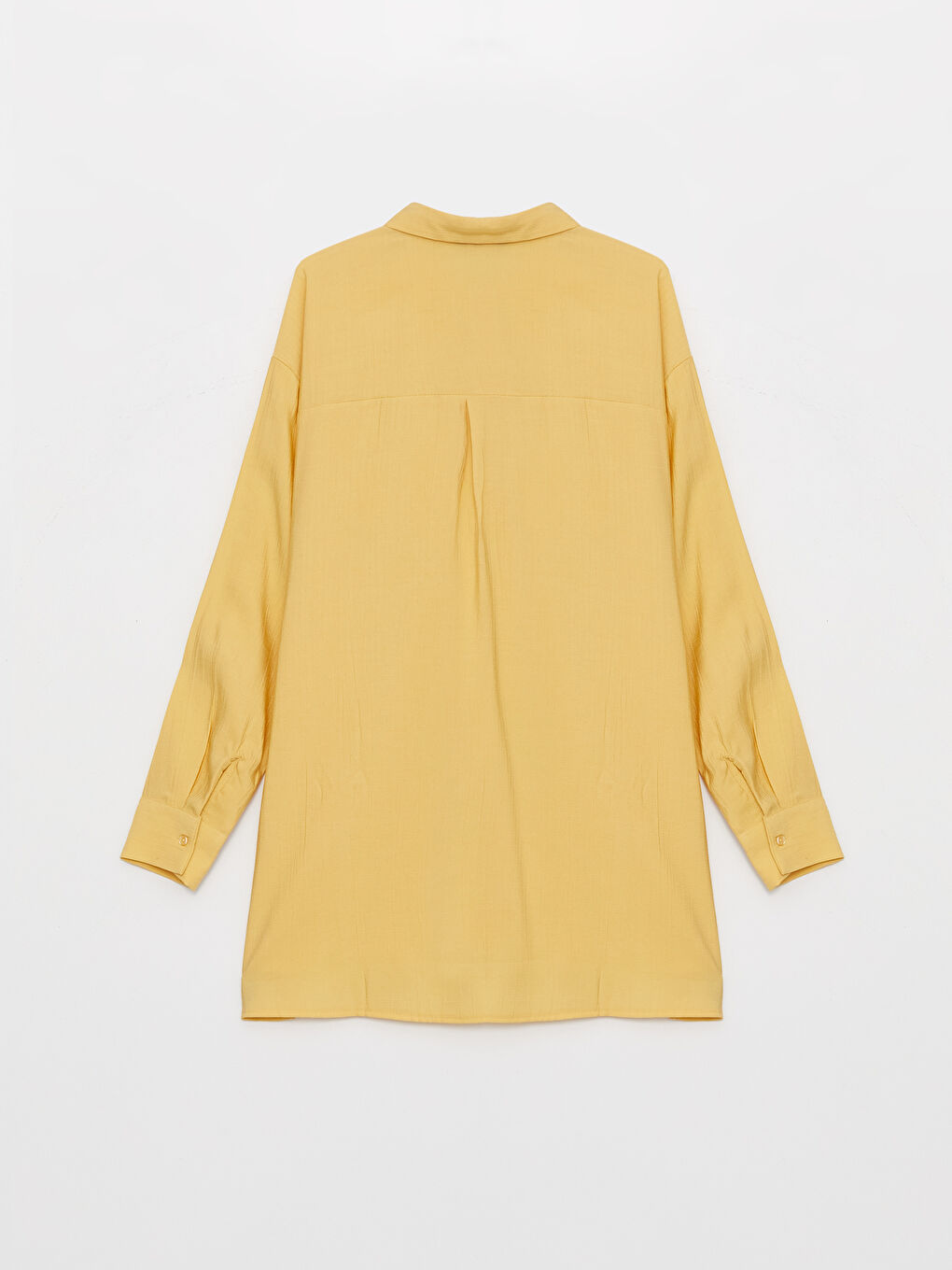 Sarı Düz Uzun Kollu Oversize Kadın Gömlek Tunik-6