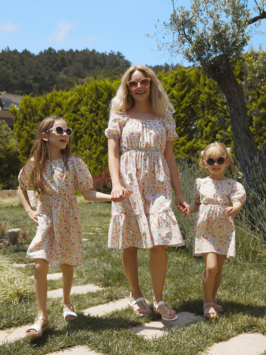 LCW Casual Square Neck Floral Print Short Sleeve Poplin Women's Dress Mother -Daughter Set - S3HU02Z8-LU9 - LC Waikiki