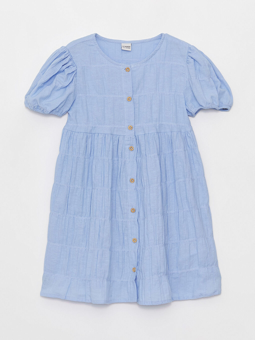 Rochie Fetiță din Amestec de In cu Guler Rotund Asortată Mamă-Fiică-1