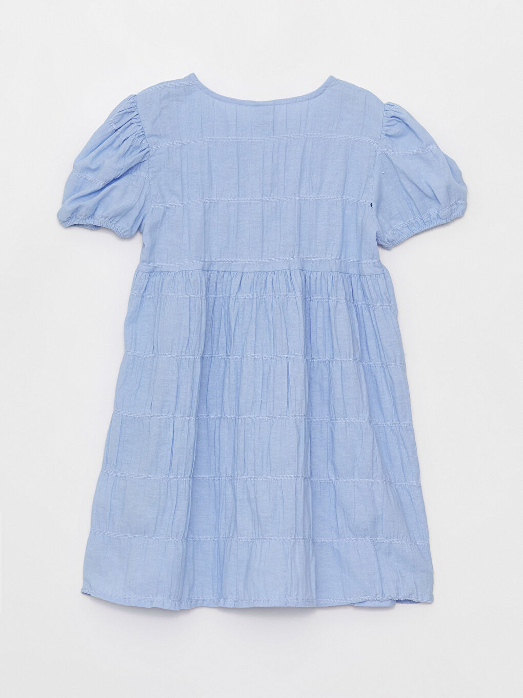 Rochie Fetiță din Amestec de In cu Guler Rotund Asortată Mamă-Fiică-2